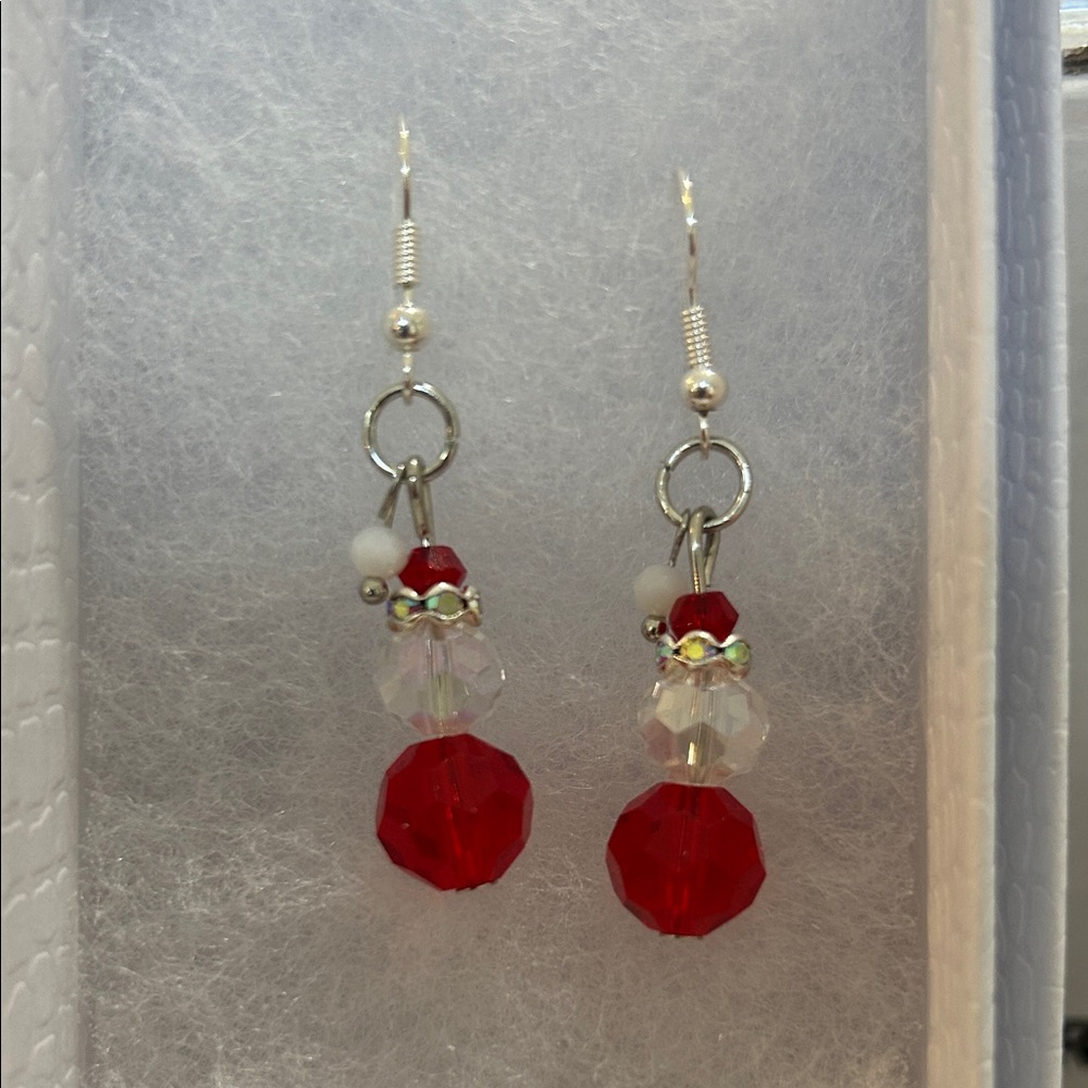 Santa Holiday Red and Silver Beaded Earrings